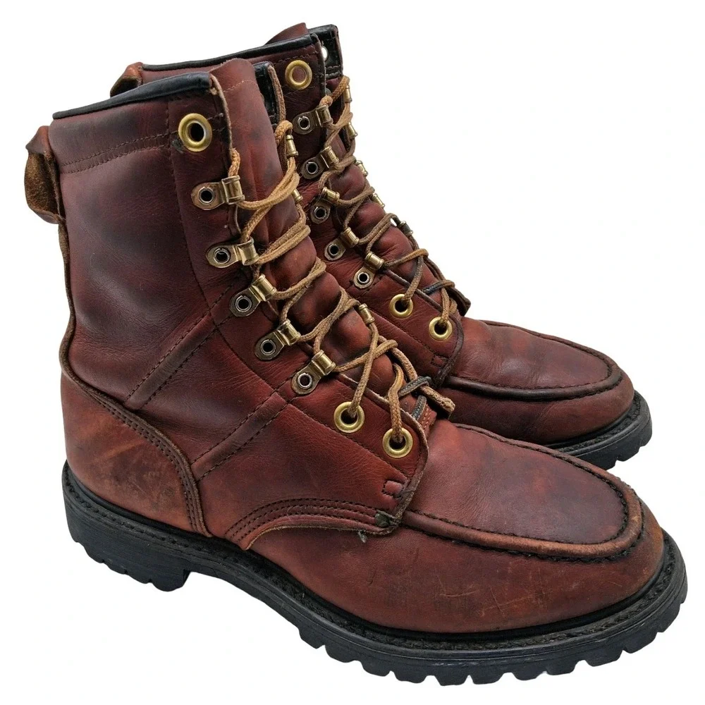 Double H Boots Mens Size 7.5 Brown Leather Combat Lace Up Mid Calf Work Boots